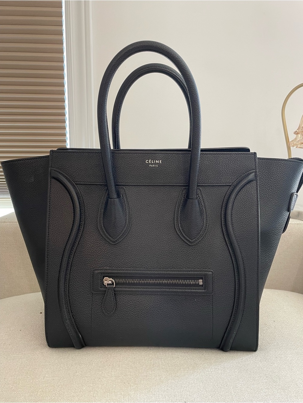 CELINE Mini Luggage Tote Black Drummed Calfskin Leather